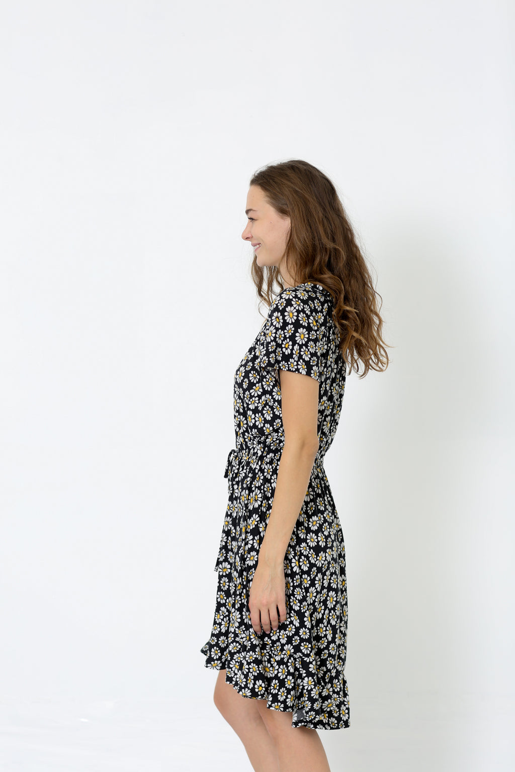 SS RUFFLE HEM ELASTIC WAIST HI LOW PEASANT DRESS - D9018