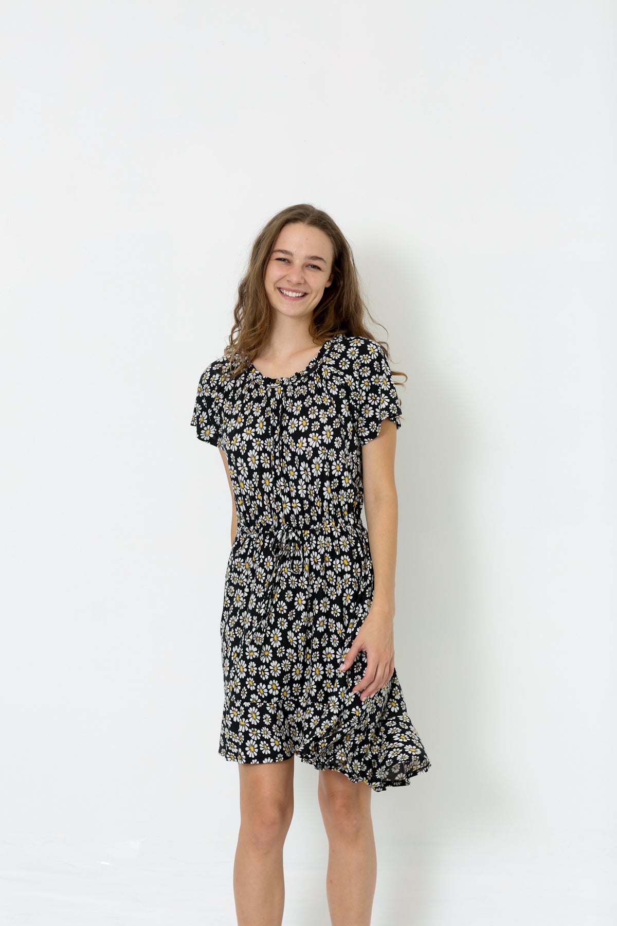 SS RUFFLE HEM ELASTIC WAIST HI LOW PEASANT DRESS - D9018