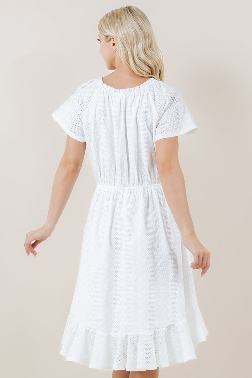 S/SLV RUFFLE HEM ELASTIC WAIST HI LOW PEASANT DRESS  - D9018-EYELET