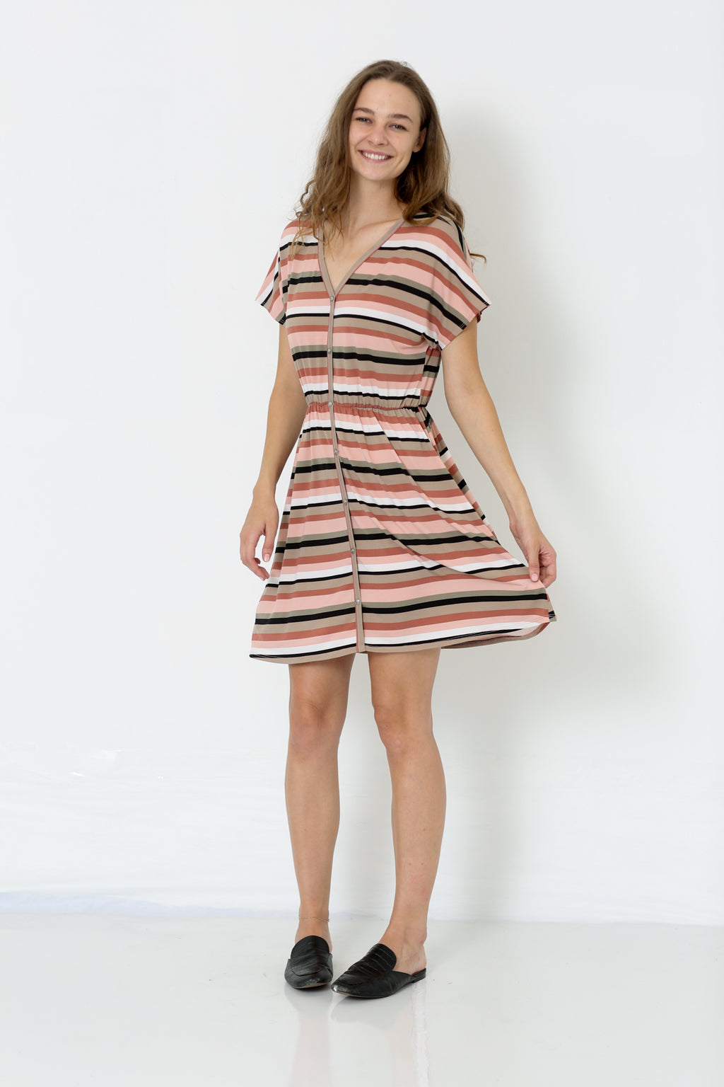 SS V NECK BUTTON DOWN DRESS - D9028-JS88671