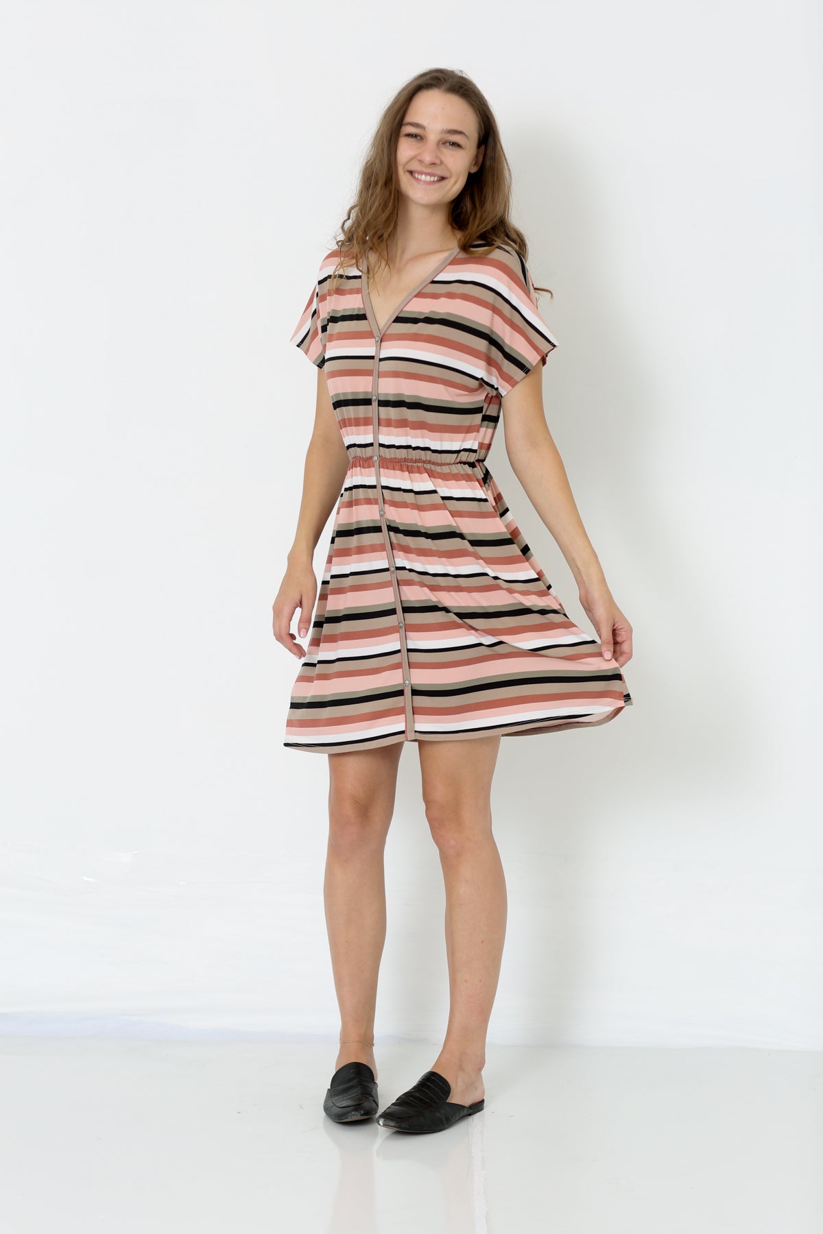 SS V NECK BUTTON DOWN DRESS - D9028-JS88671