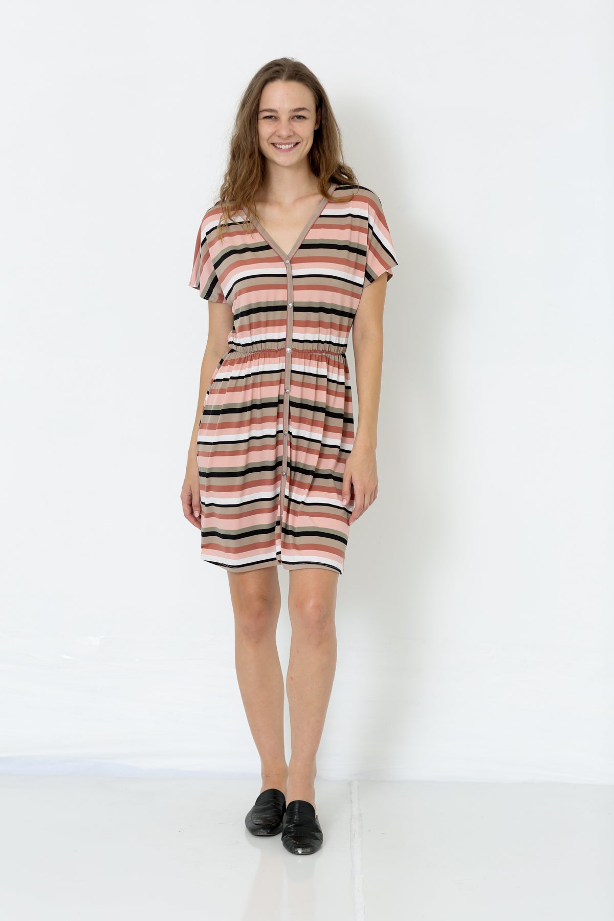 SS V NECK BUTTON DOWN DRESS - D9028-JS88671
