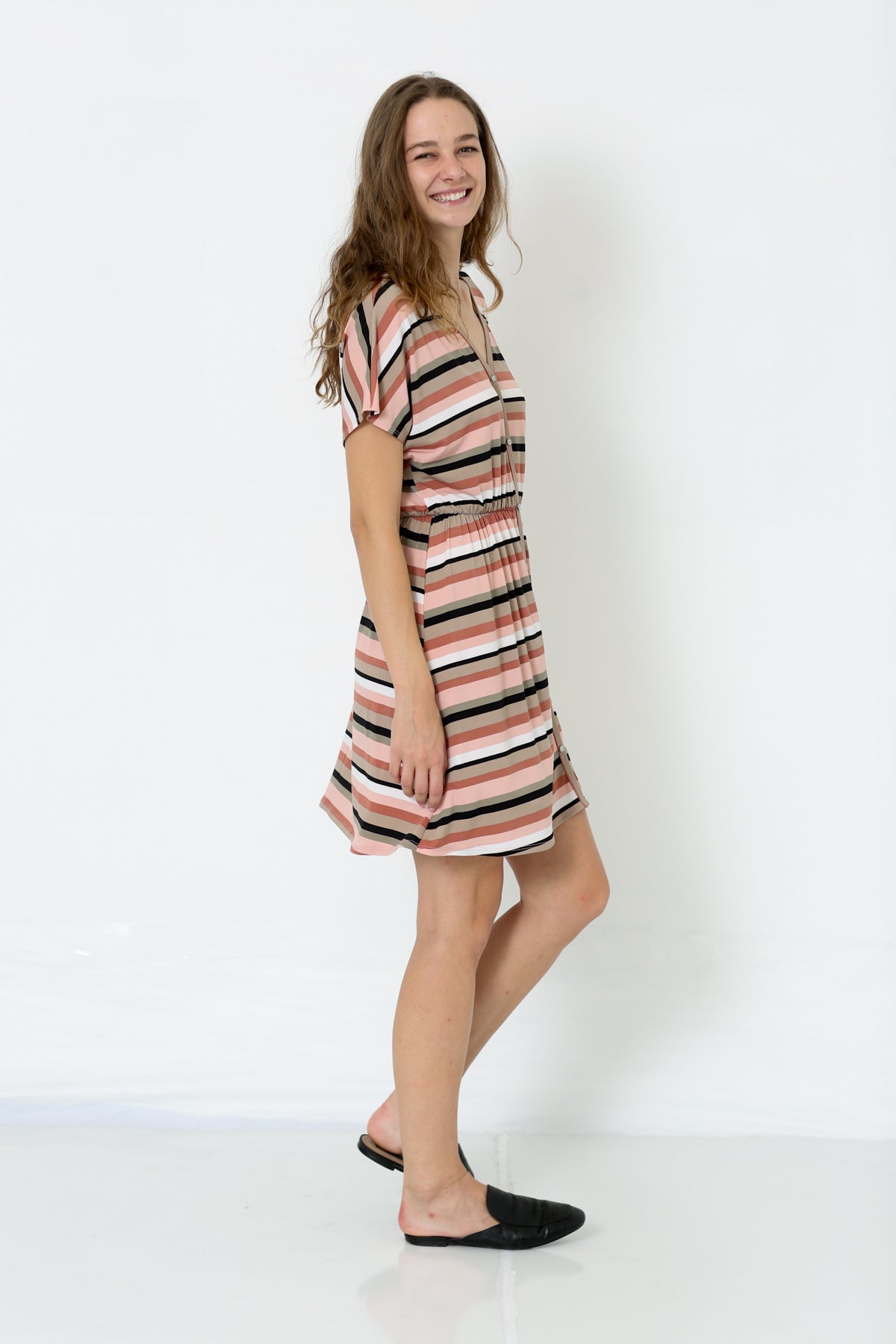 SS V NECK BUTTON DOWN DRESS - D9028-JS88671