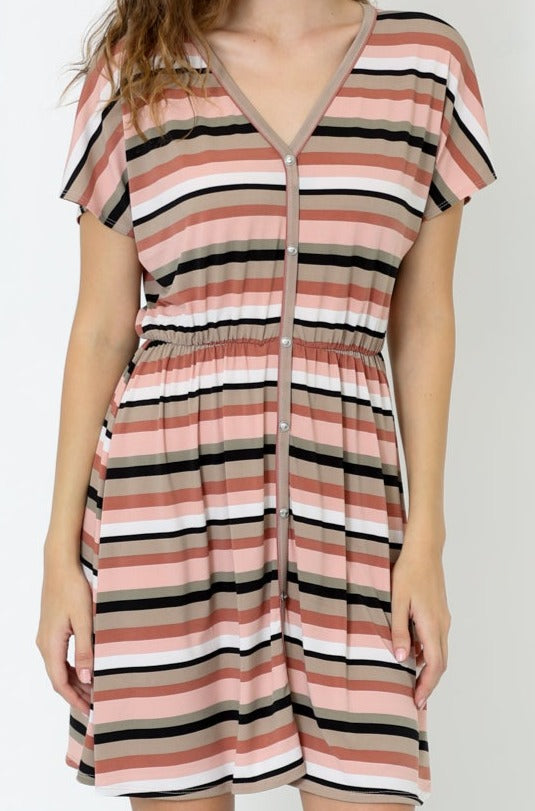 SS V NECK BUTTON DOWN DRESS - D9028-JS88671