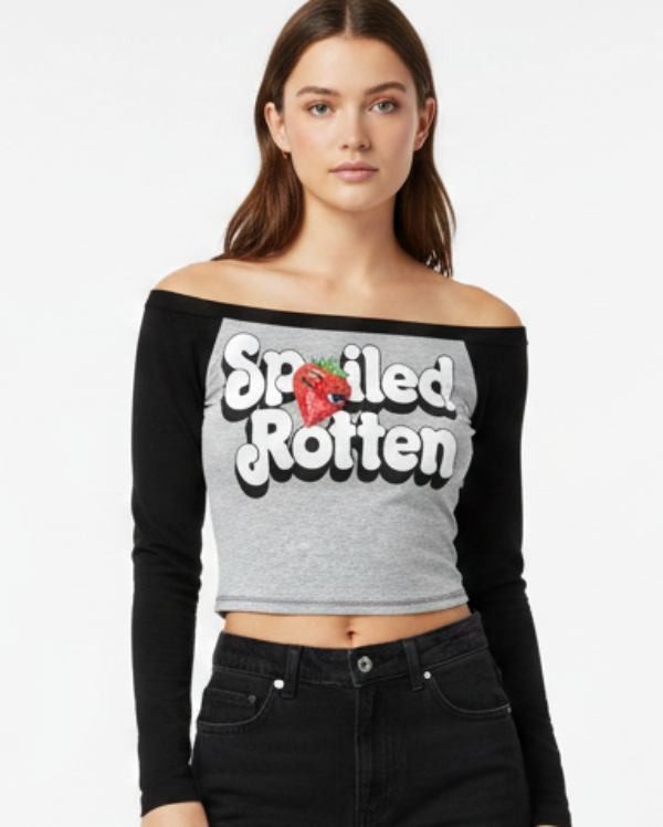 Long Sleeve Off-the-Shoulder Baseball Tee