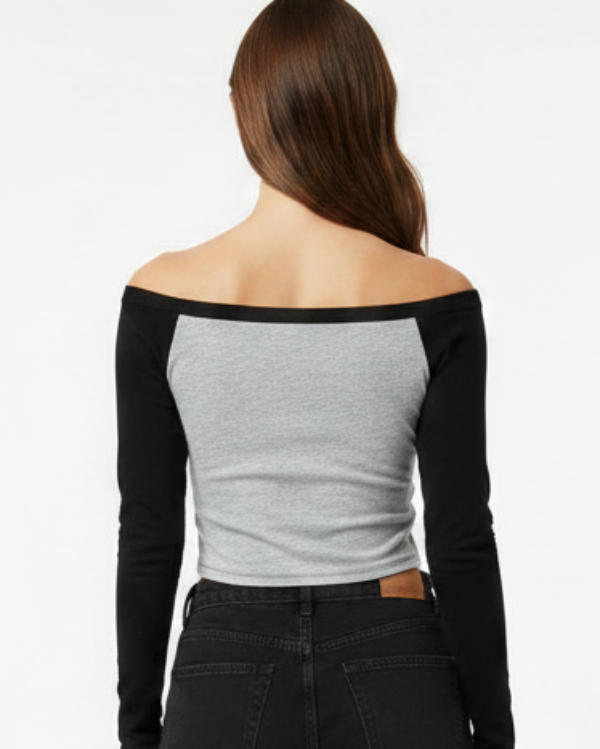 Long Sleeve Off-the-Shoulder Baseball Tee