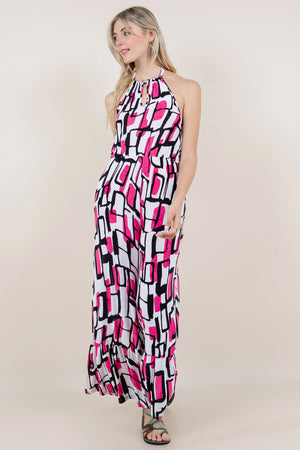 HALTER NECK TIE JUMPSUIT WITH ELASTIC WAIST AND POCKETS - JS2011-AT1841T