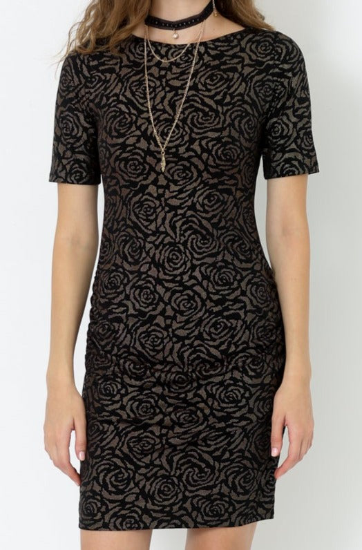 SS ROUND NECK BANDED HEM DRESS - D1983-DWITY-ROSES-OTS-930