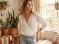 3/4 SLV SURPLICE TOP / R0718-8