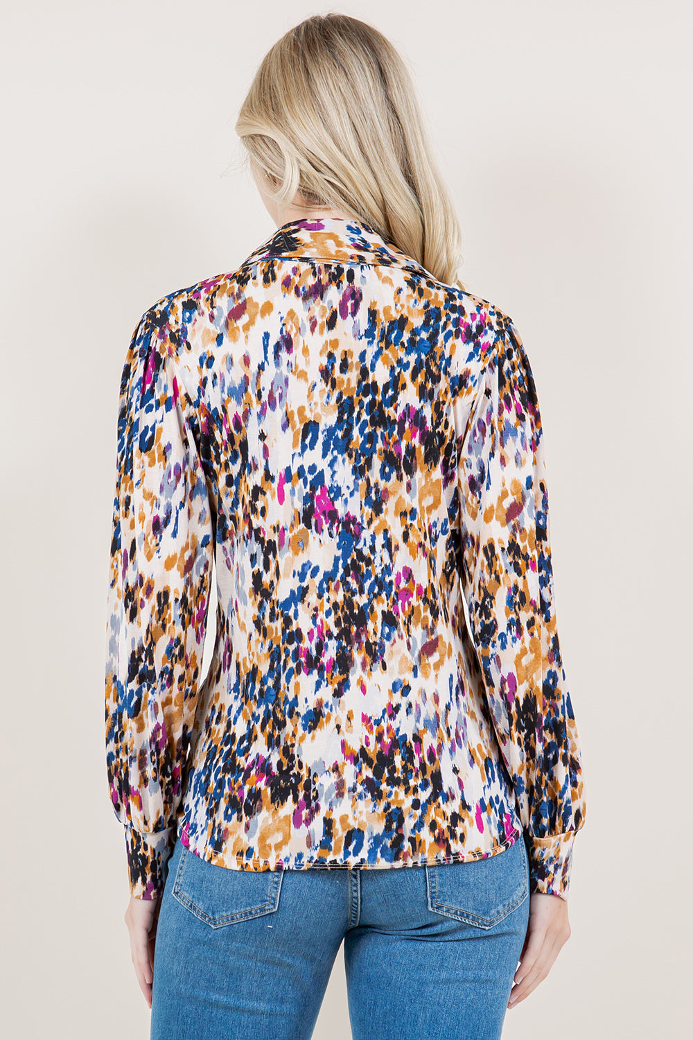 LS STANDING COLLAR RUCHED BLOUSE - T-11200-0321-1-MSCRP