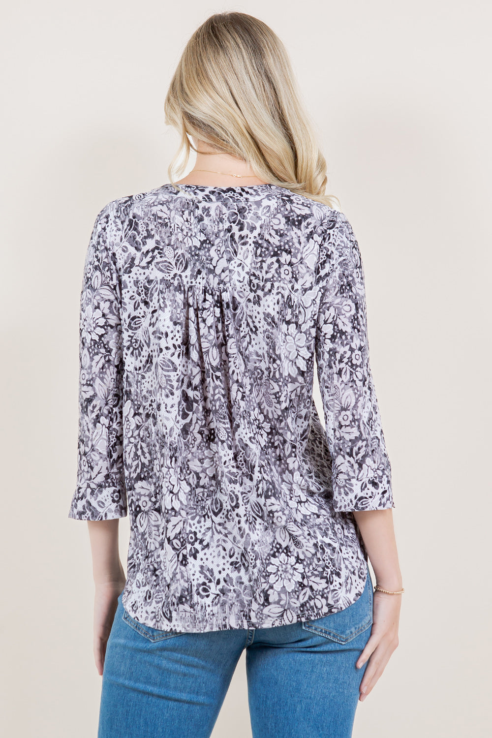 3/4 SLEEVE PINTUCK BUTTON DOWN SHIRT - T-11633-949371-JQITY