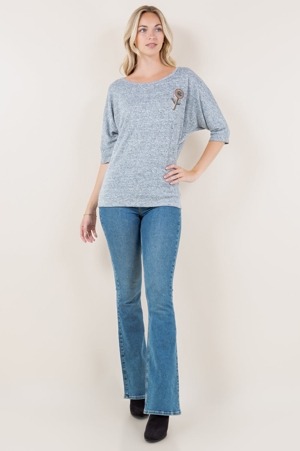 S/SLV BANDED BOTTOM DOLMAN - T10141-BRHC-HGREY