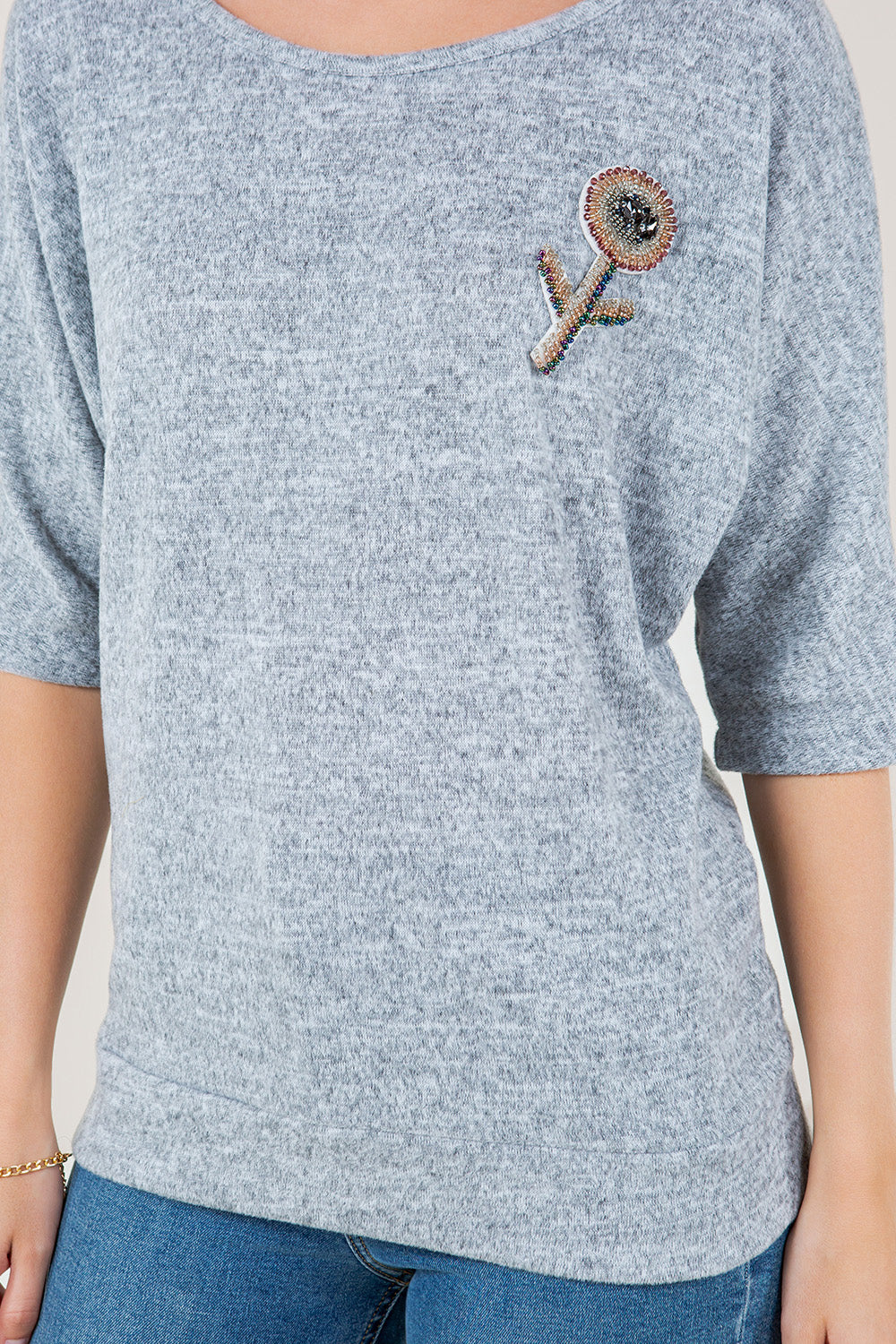 S/SLV BANDED BOTTOM DOLMAN - T10141-BRHC-HGREY