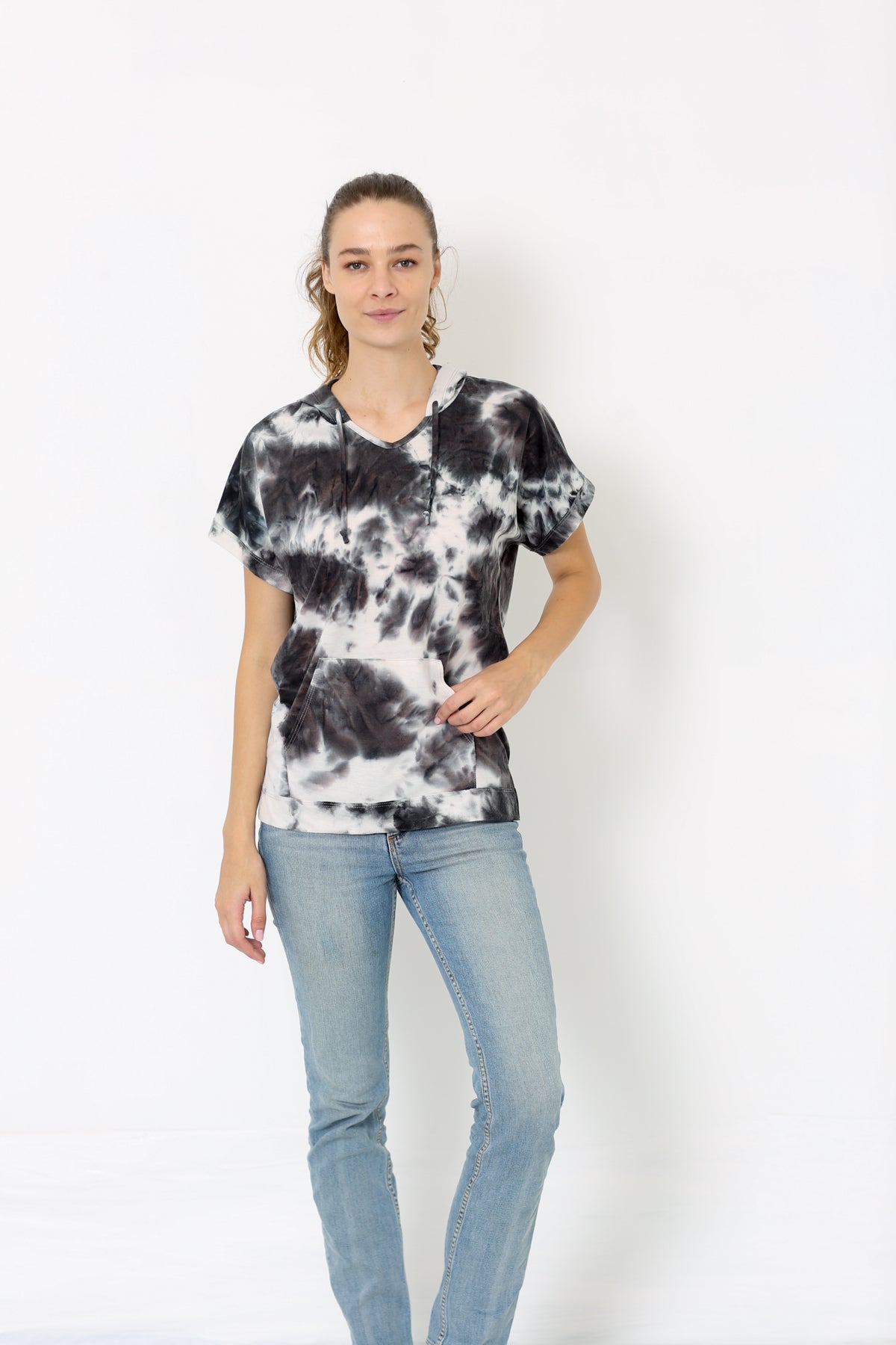 SS V NECK HOODIE - T10161-TDRSJ