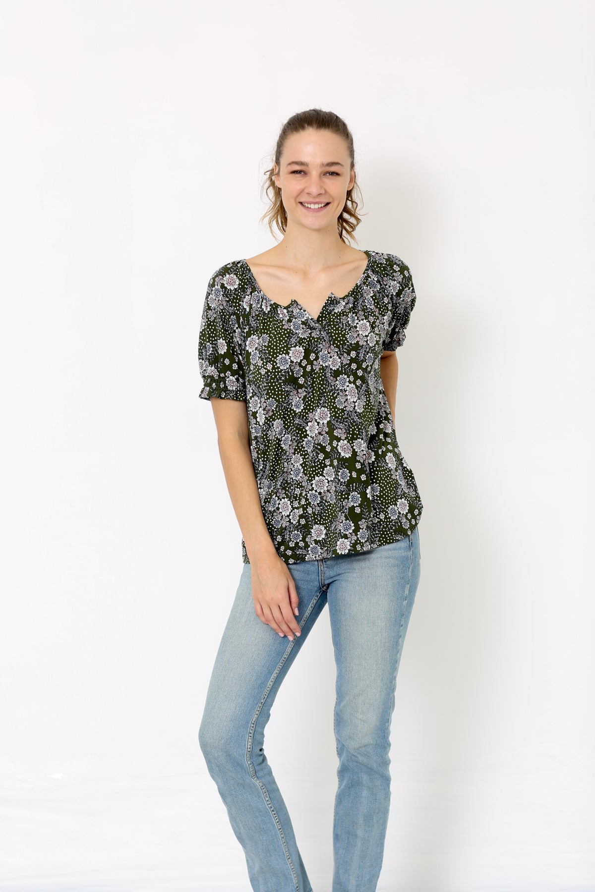 SS V NECK SMOCKED TOP - T10165