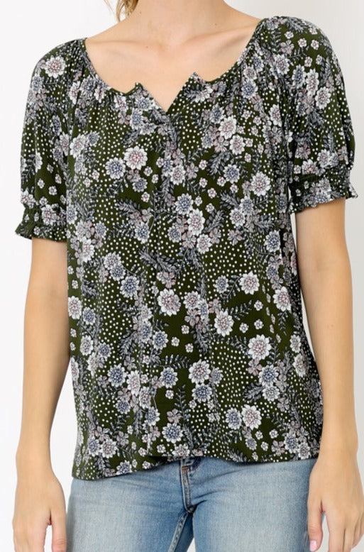 SS V NECK SMOCKED TOP - T10165