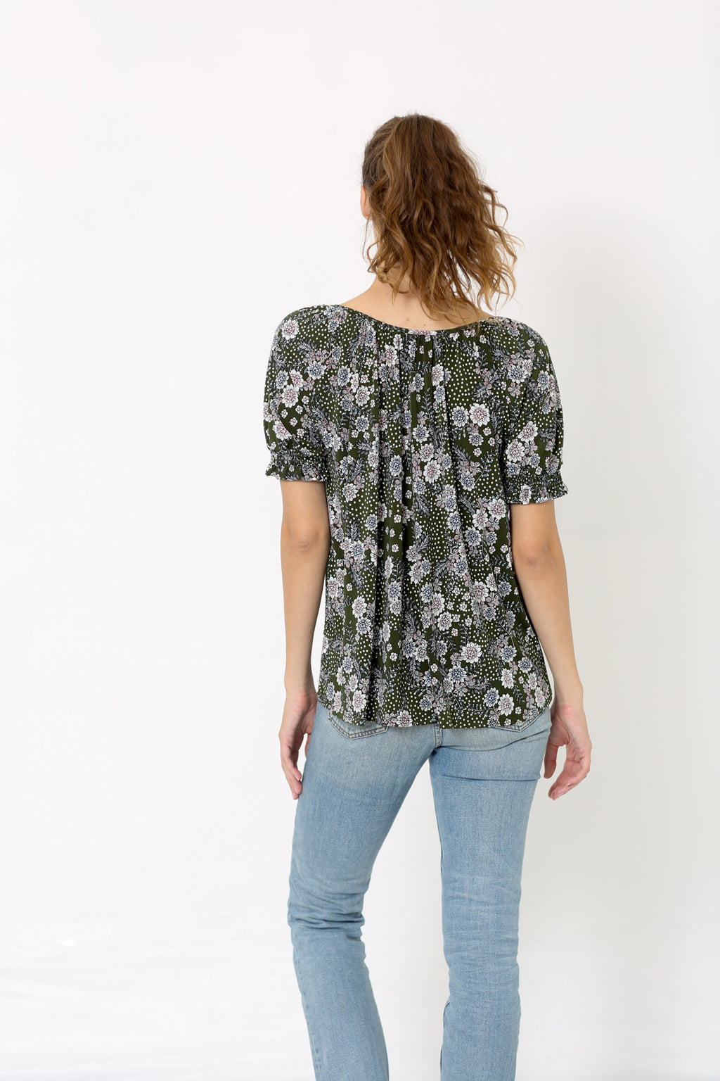 SS V NECK SMOCKED TOP - T10165
