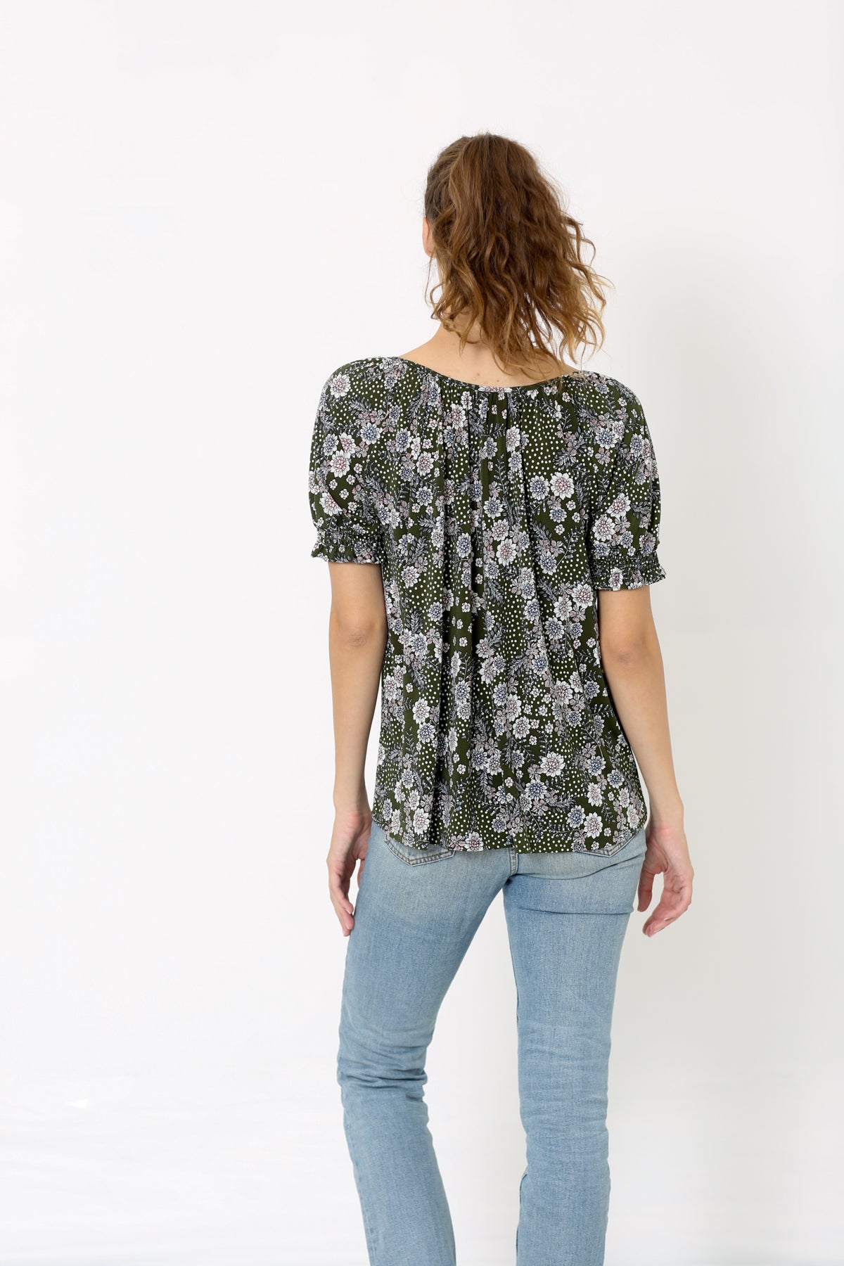 SS V NECK SMOCKED TOP - T10165