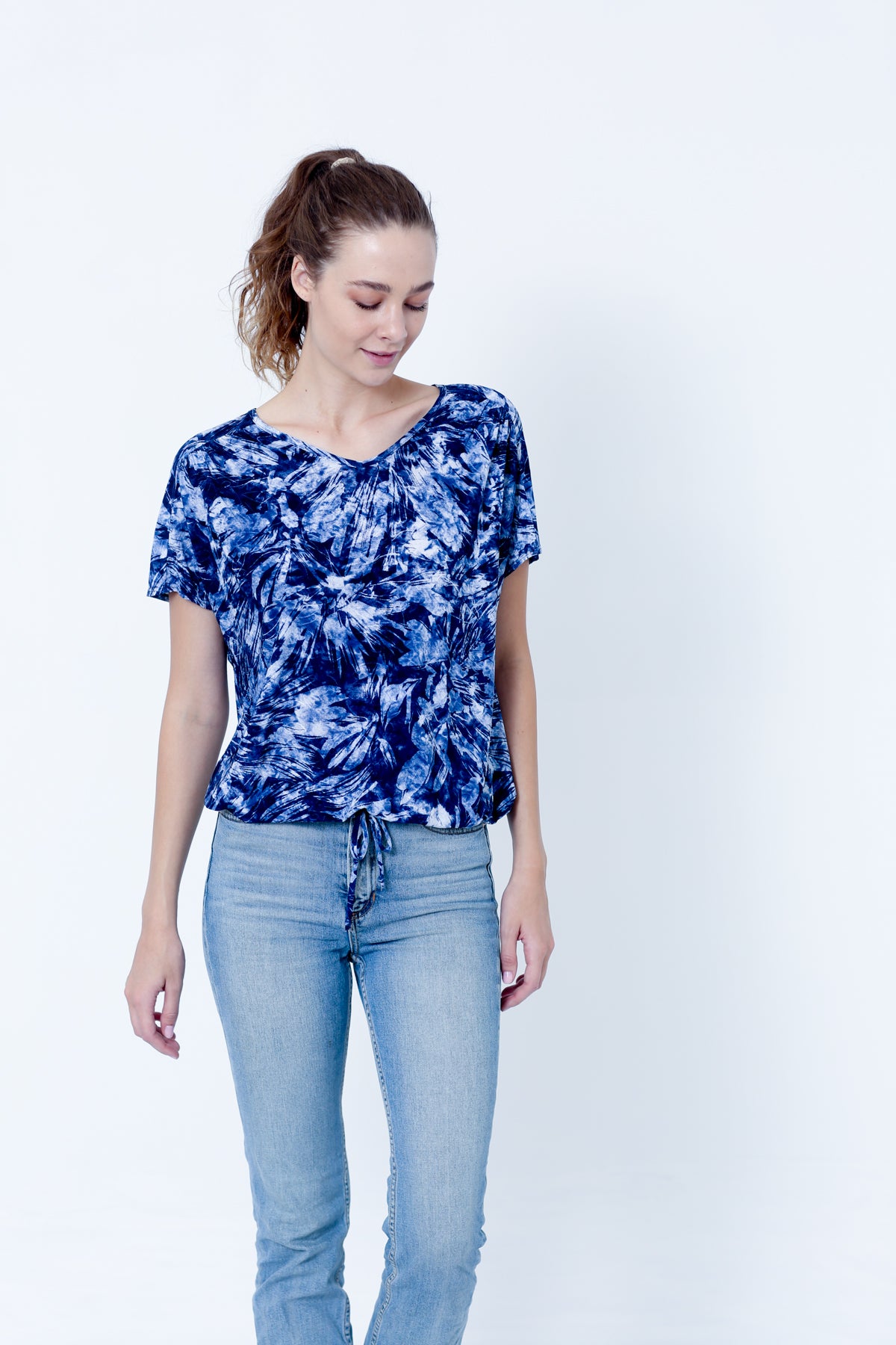 SS V NECK FORWARD SEAM BUBBLE TOP - T10171-DSPR77313