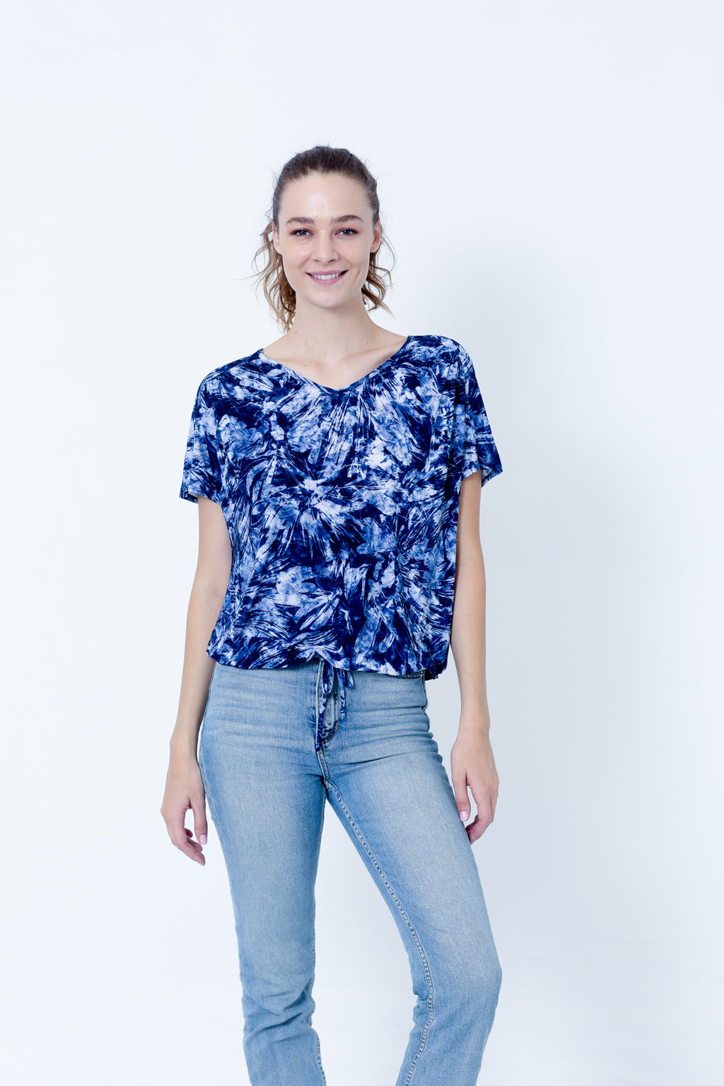 SS V NECK FORWARD SEAM BUBBLE TOP - T10171-DSPR77313