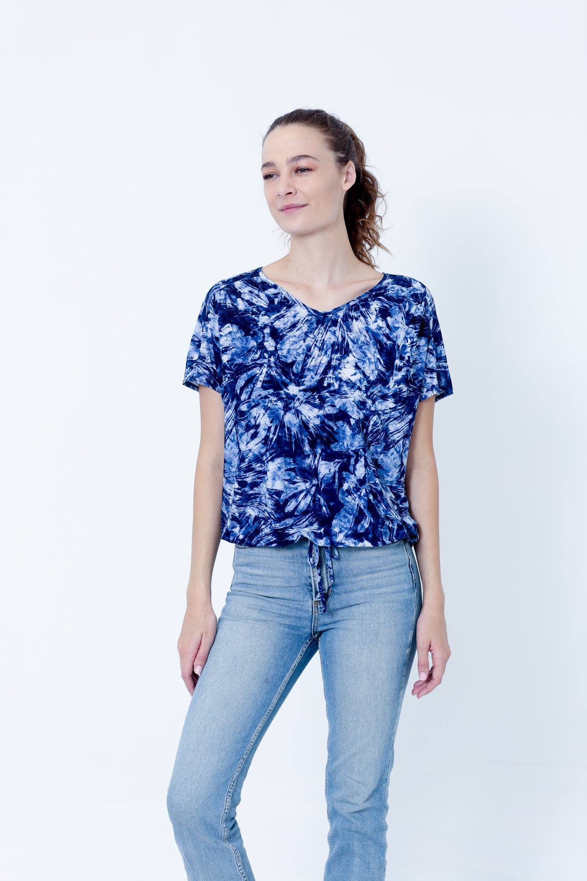 SS V NECK FORWARD SEAM BUBBLE TOP - T10171-DSPR77313
