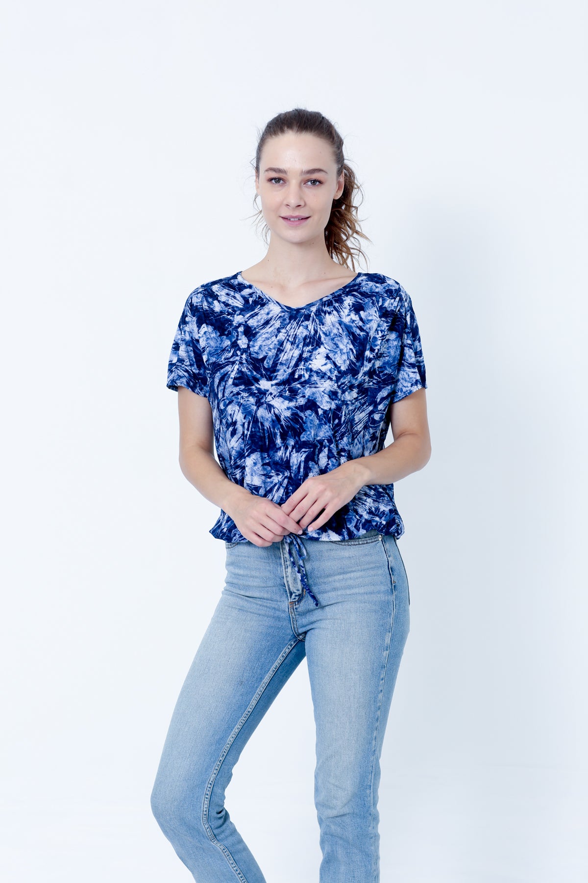 SS V NECK FORWARD SEAM BUBBLE TOP - T10171-DSPR77313