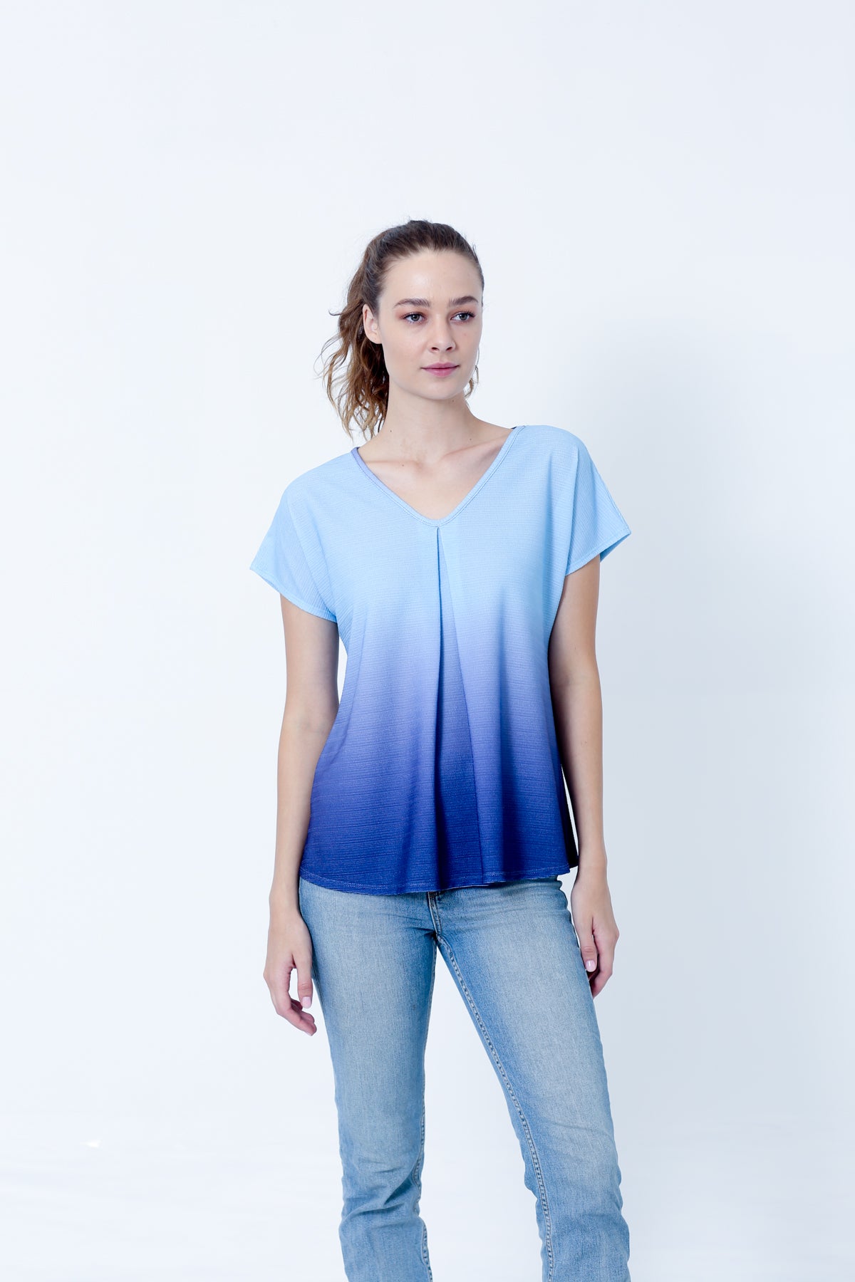 SS TIE FRONT TOP W/ DOUBLE LAYER ANGEL SLVS - T10182