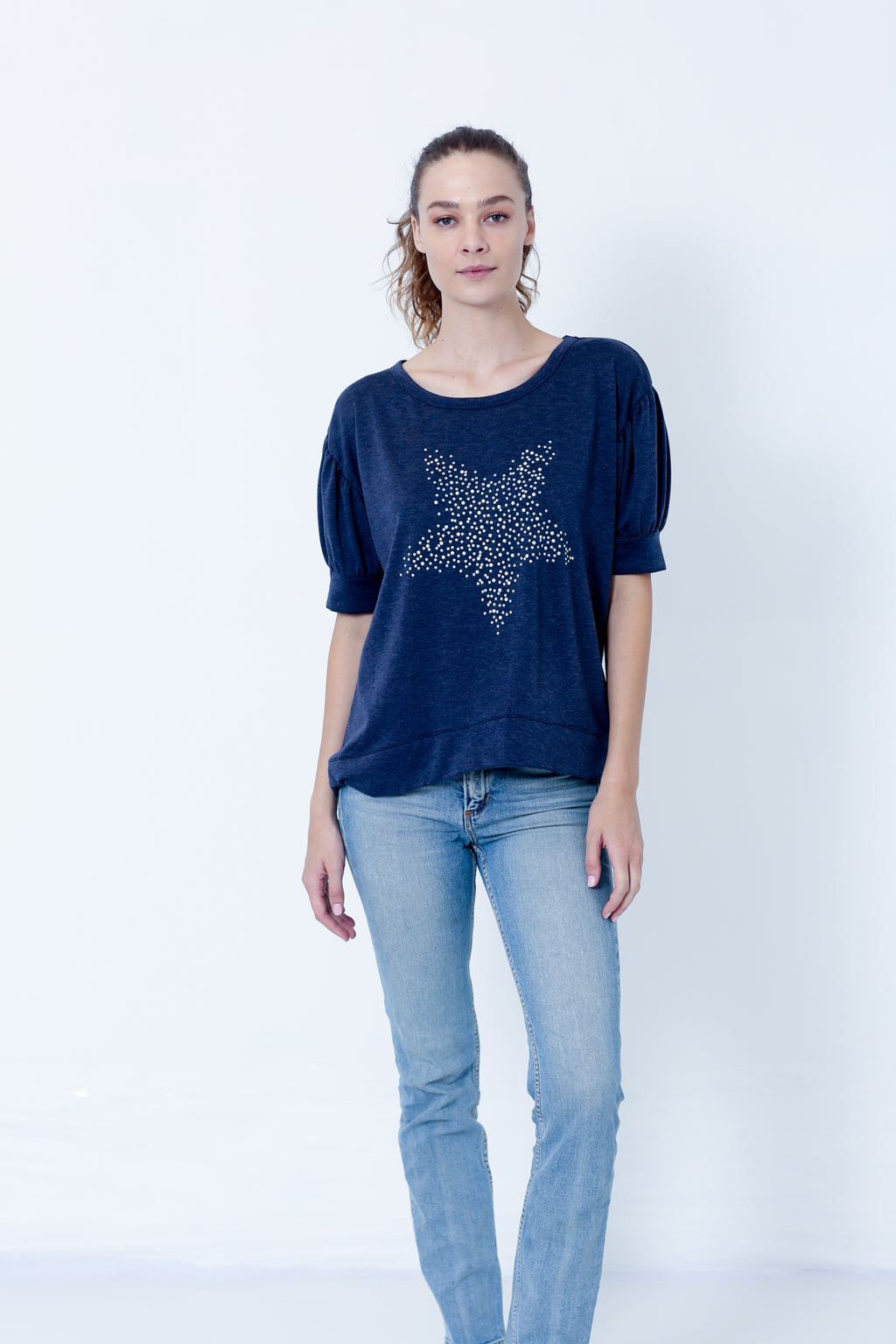 ELBOW PUFF SLEEVE DROP SHOULDER HI LO PULLOVER - T10184-FT-692055