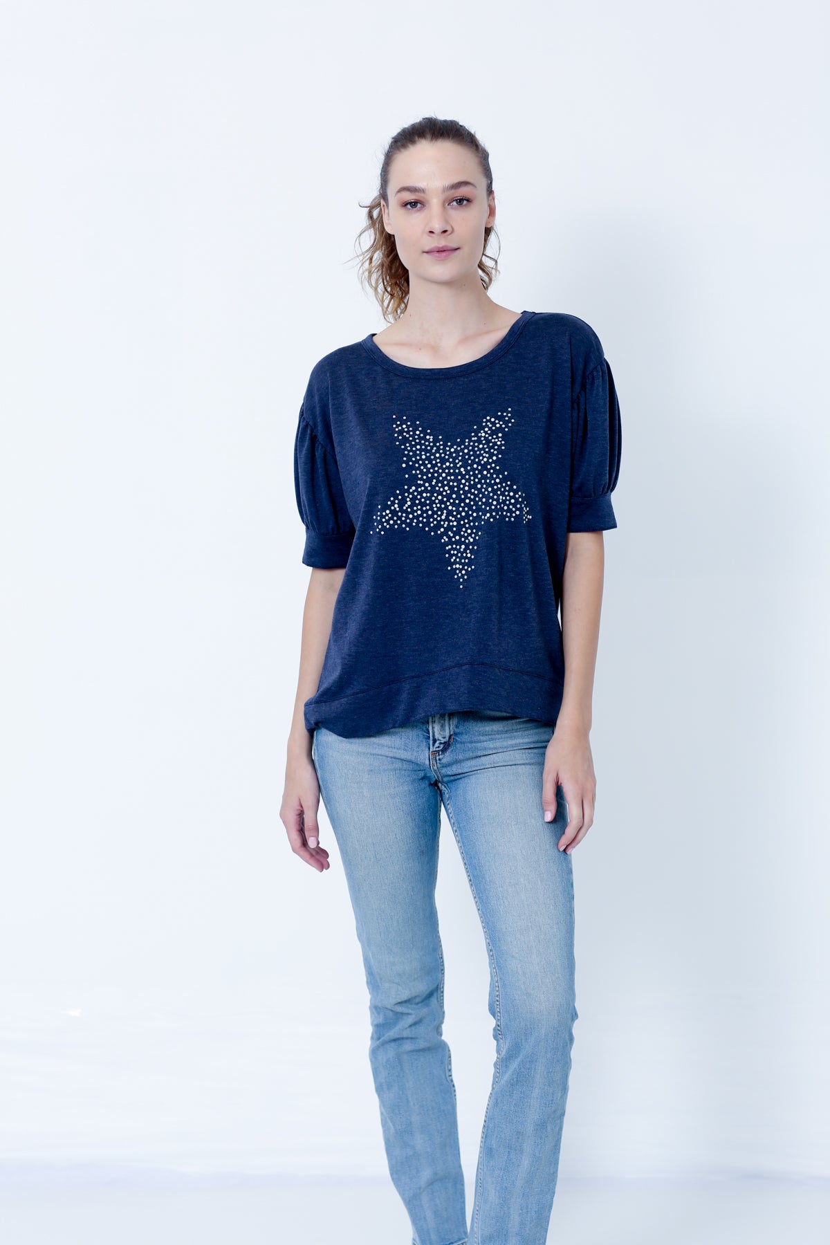 ELBOW PUFF SLEEVE DROP SHOULDER HI LO PULLOVER - T10184-FT-692055