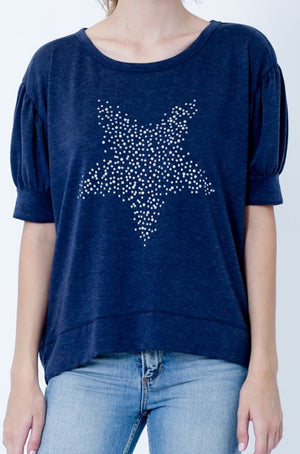 ELBOW PUFF SLEEVE DROP SHOULDER HI LO PULLOVER - T10184-FT-692055