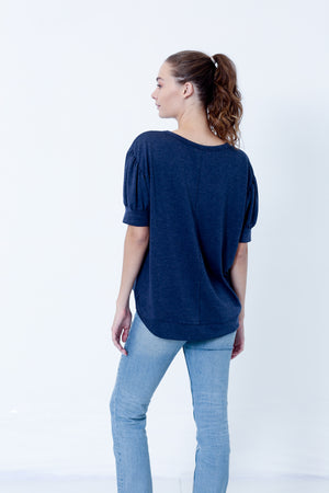 ELBOW PUFF SLEEVE DROP SHOULDER HI LO PULLOVER - T10184-FT-692055