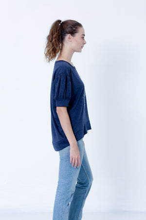 ELBOW PUFF SLEEVE DROP SHOULDER HI LO PULLOVER - T10184-FT-692055