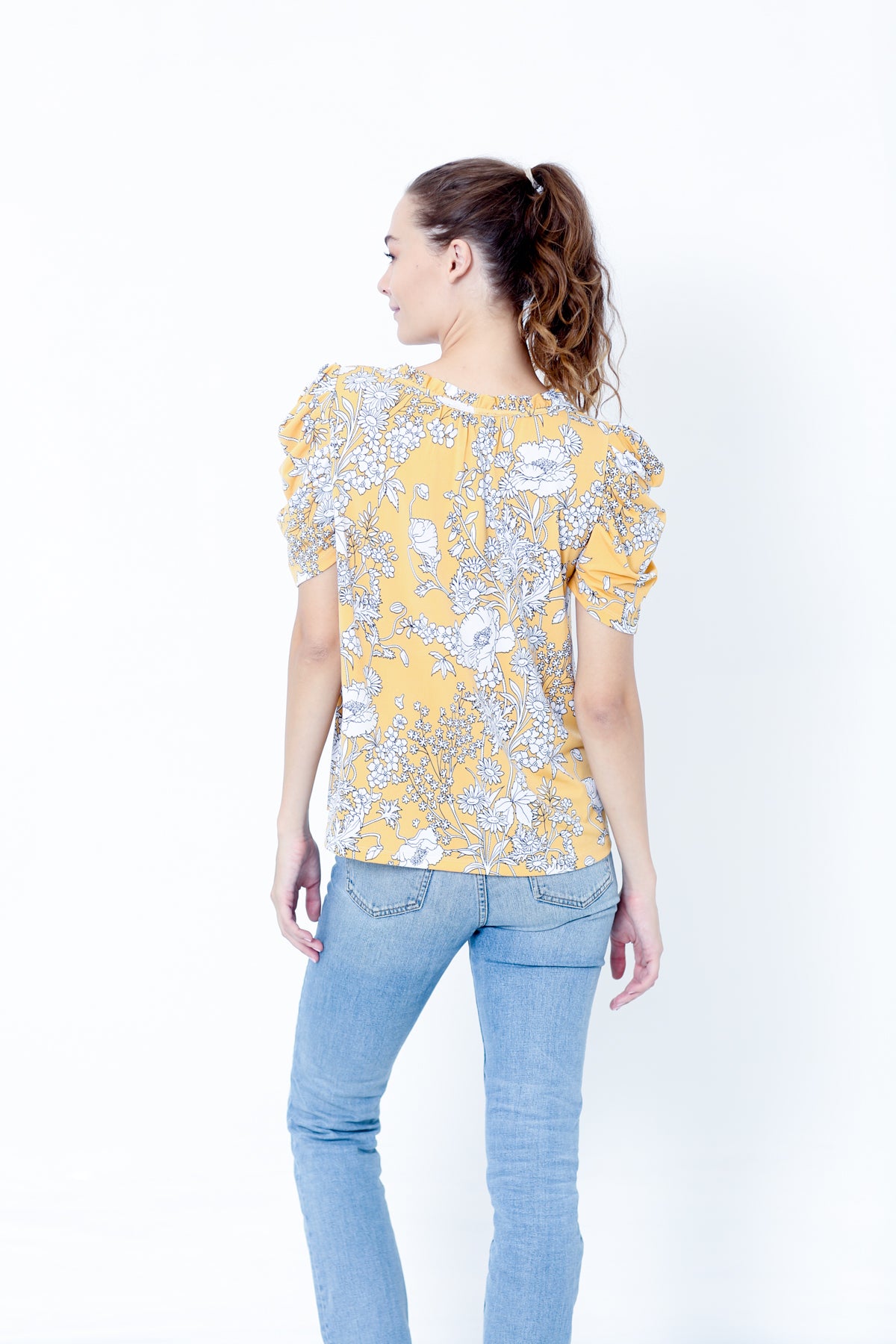 SS PUFF RUFFLE NECK BACK SHIRRING TOP - T10196-JJF28380