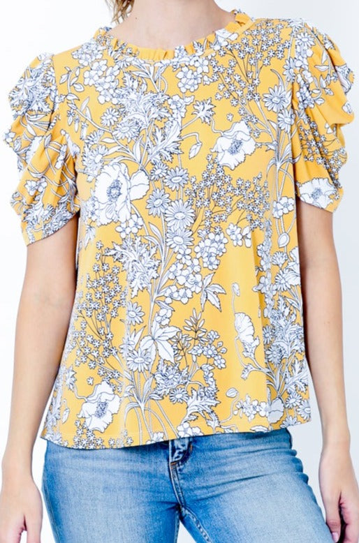 SS PUFF RUFFLE NECK BACK SHIRRING TOP - T10196-JJF28380