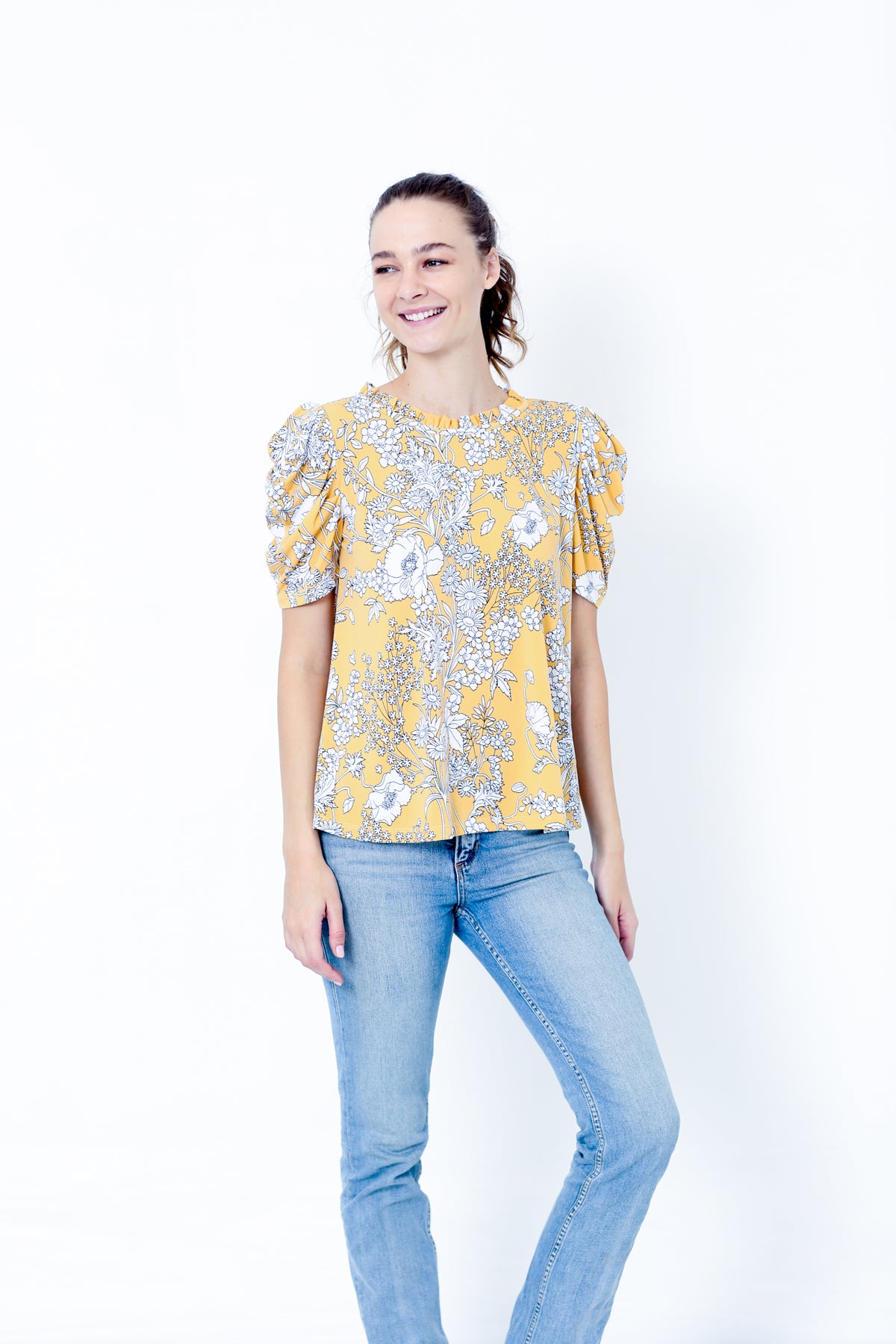 SS PUFF RUFFLE NECK BACK SHIRRING TOP - T10196-JJF28380