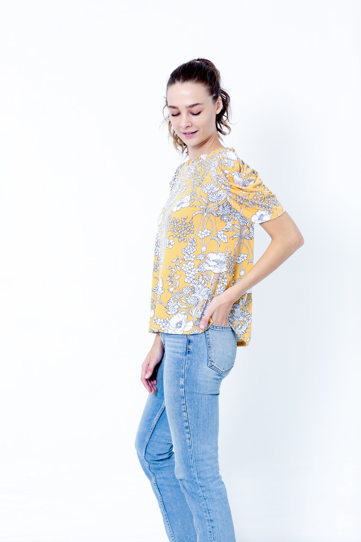 SS PUFF RUFFLE NECK BACK SHIRRING TOP - T10196-JJF28380