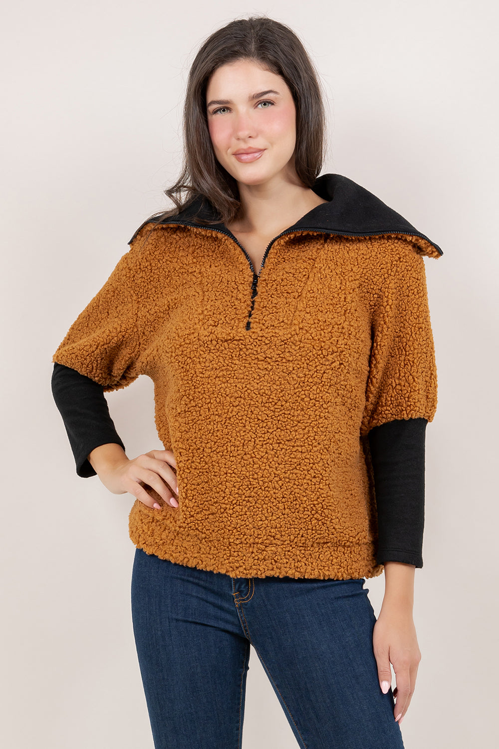L/SLV OVERSIZED COLLAR PULLOVER JACKET T10385-19189
