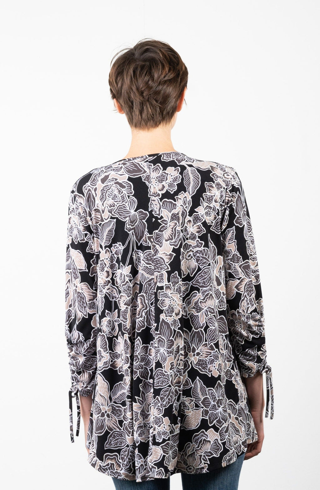 OPEN 3/4 SLEEVE RUCHED SLEEVE HI LOW CARDIGAN - T10561-A0414