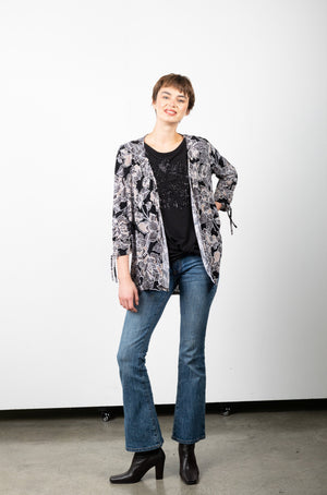 OPEN 3/4 SLEEVE RUCHED SLEEVE HI LOW CARDIGAN - T10561-A0414