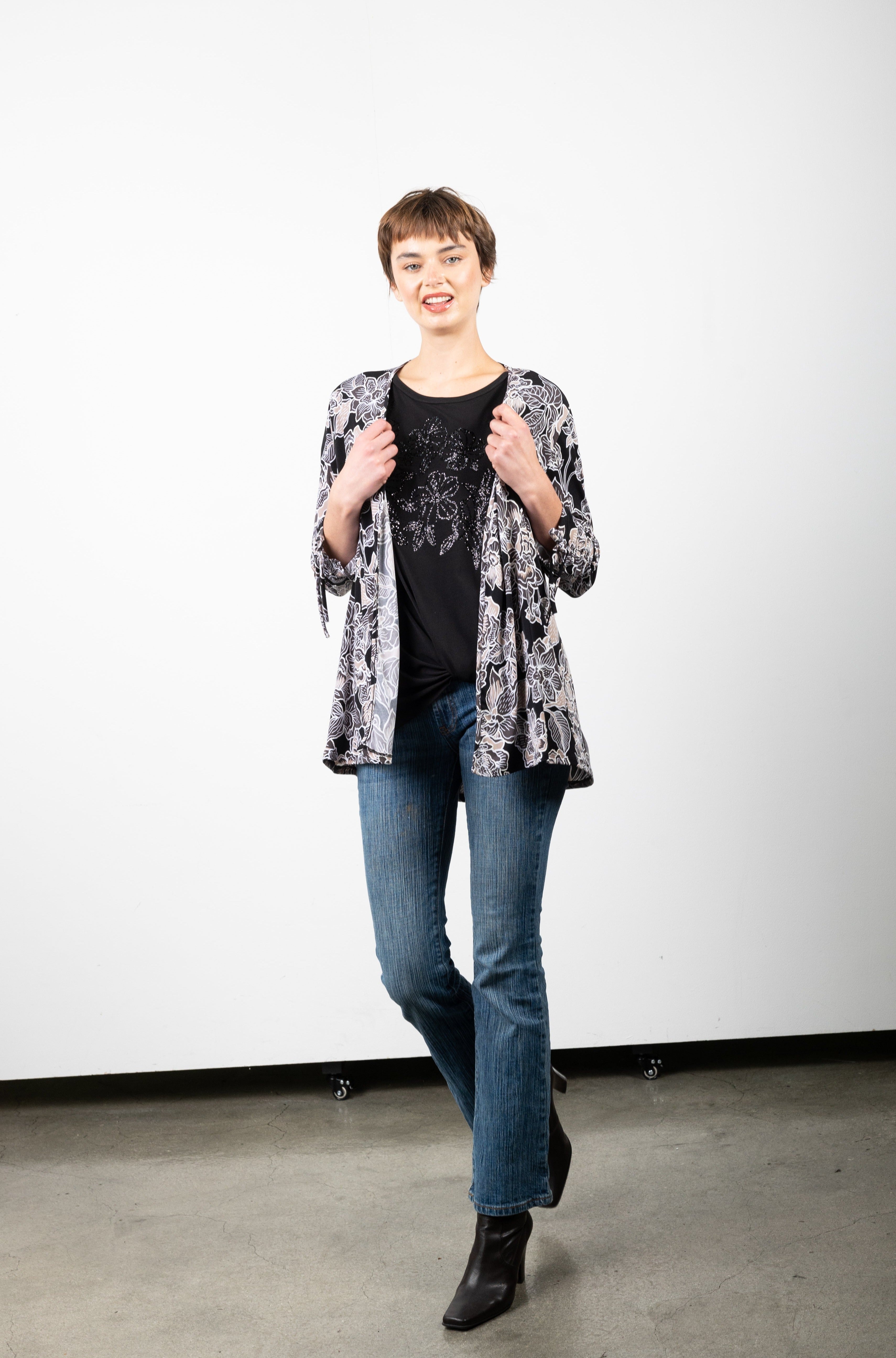 OPEN 3/4 SLEEVE RUCHED SLEEVE HI LOW CARDIGAN - T10561-A0414