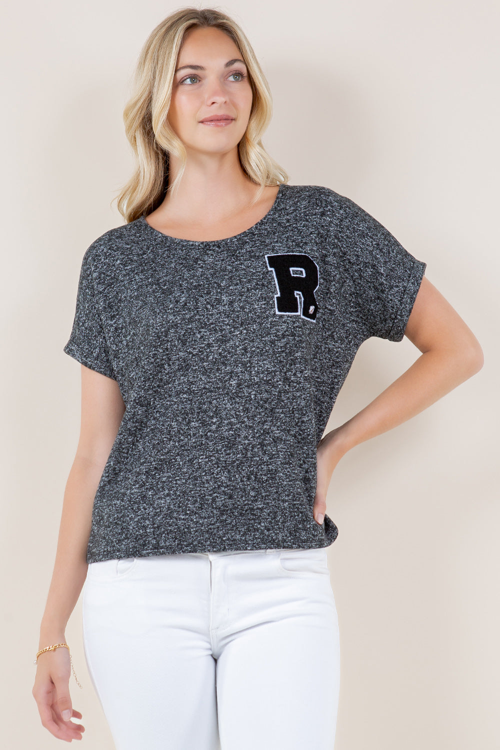 EXT ROLL TAB SLV SCOOP NECK ASYMM TOP - T10945-BRCH-CHARCOAL