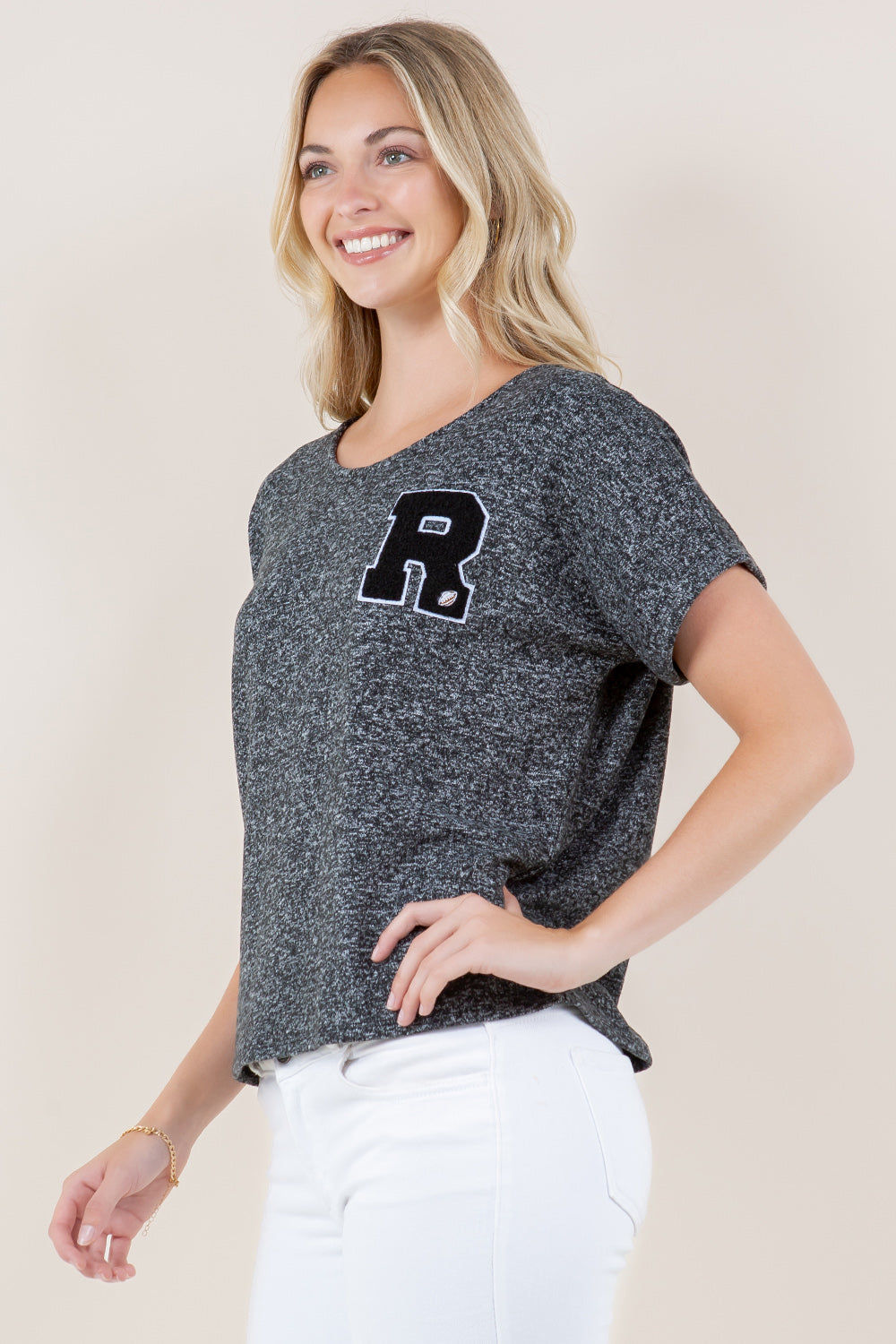 EXT ROLL TAB SLV SCOOP NECK ASYMM TOP - T10945-BRCH-CHARCOAL