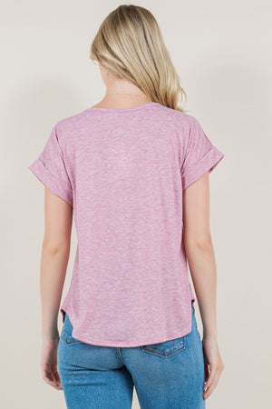 ROLLED TAB SLEEVE SCOOP NECK TOP - T10945-G0596