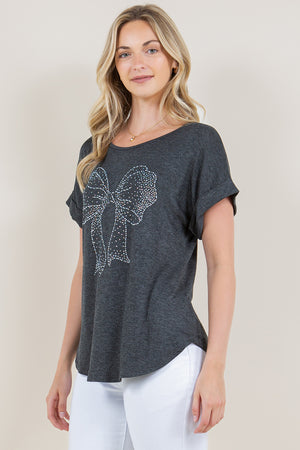 ROLLED TAB SLEEVE SCOOP NECK TOP - T10945-J1048