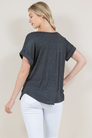 ROLLED TAB SLEEVE SCOOP NECK TOP - T10945-J1048