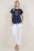 EXTENDED ROLL TAB SLEEVE SCOOP NECK ASYMM TOP - T10945-J888AM