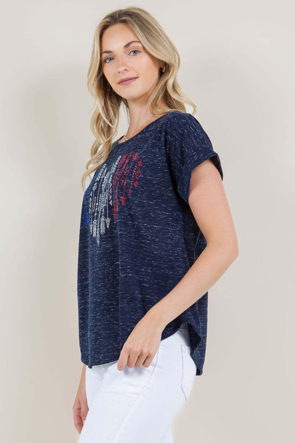 EXTENDED ROLL TAB SLEEVE SCOOP NECK ASYMM TOP - T10945-J888AM