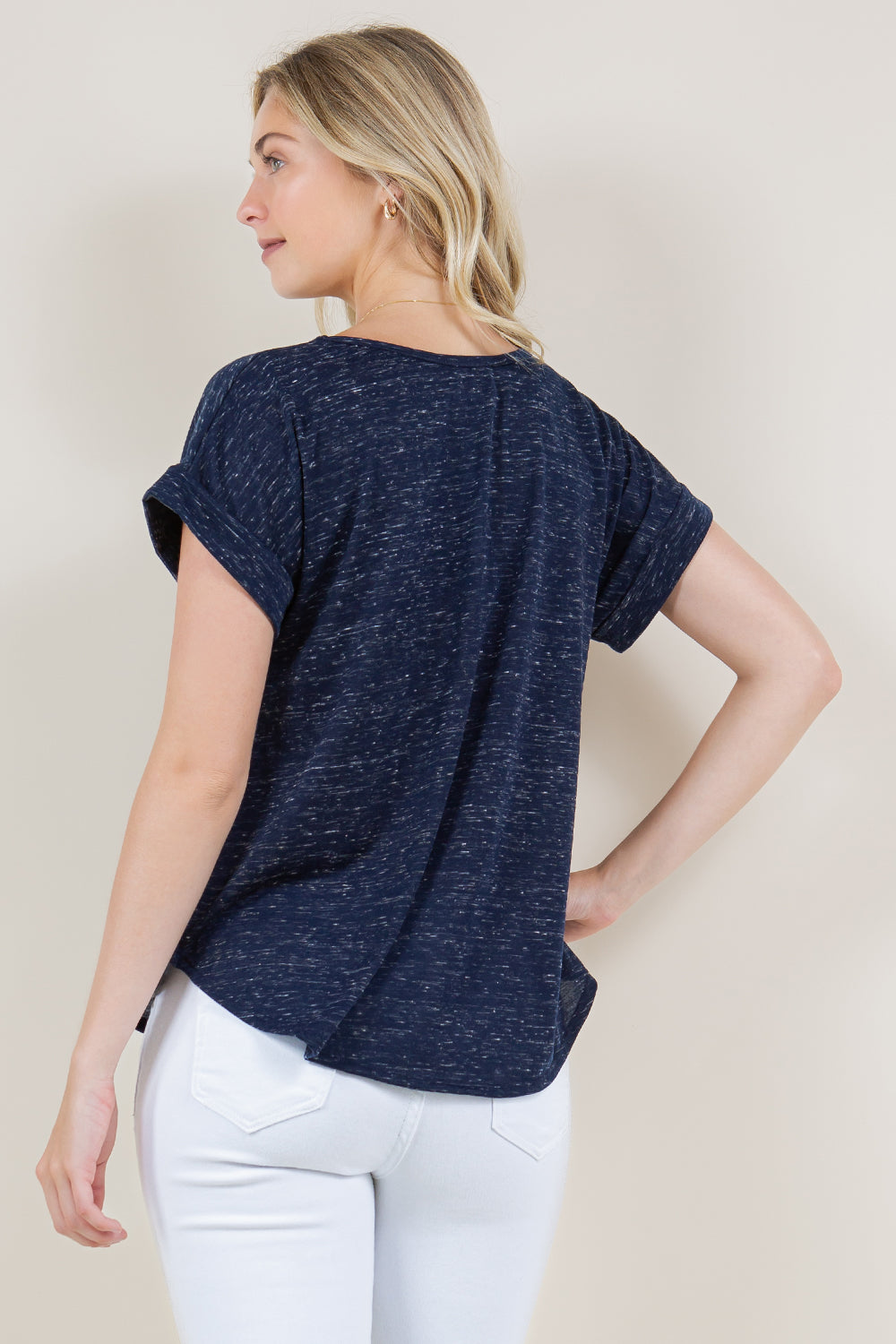 EXTENDED ROLL TAB SLEEVE SCOOP NECK ASYMM TOP - T10945-J888AM