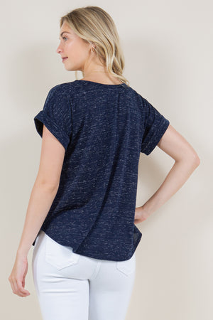 EXTENDED ROLL TAB SLEEVE SCOOP NECK ASYMM TOP - T10945-J888AM