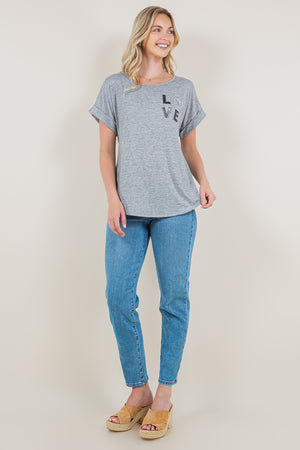 EXTENDED ROLL TAB SLEEVE SCOOP NECK ASYMM TOP - T10945